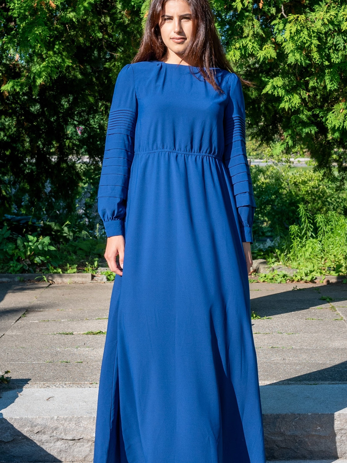 Pleated Sleeve Maxi Dress|