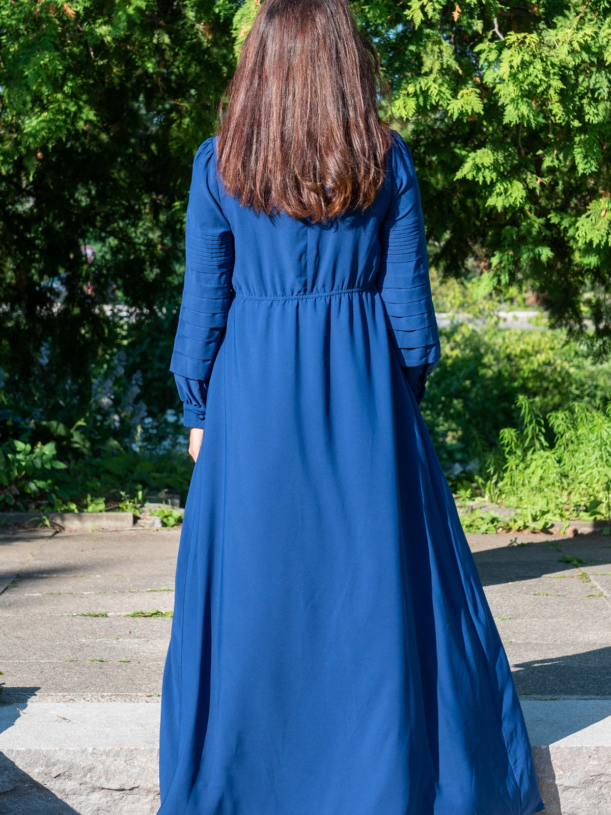 Pleated Sleeve Maxi Dress|