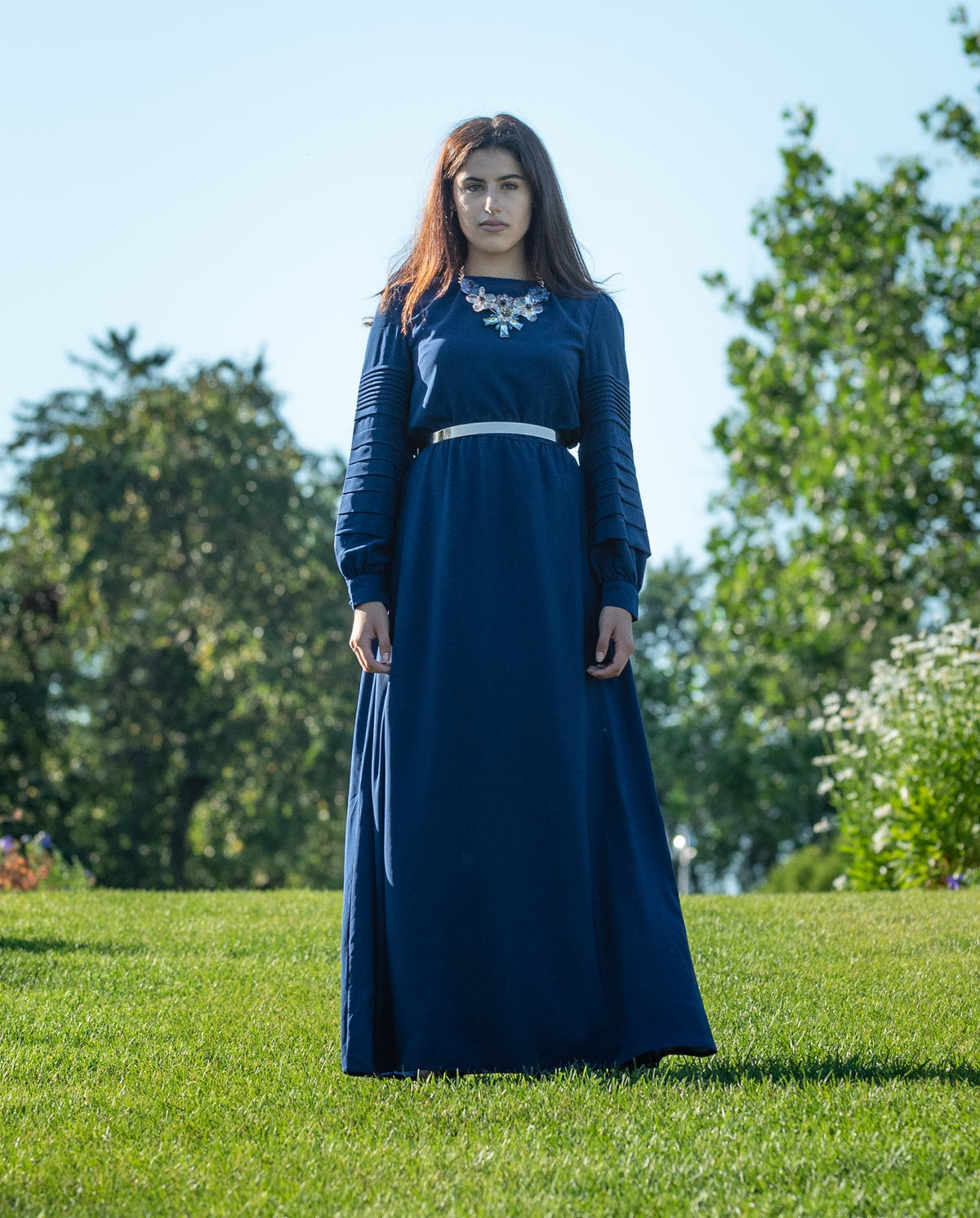 Pleated Sleeve Maxi Dress|